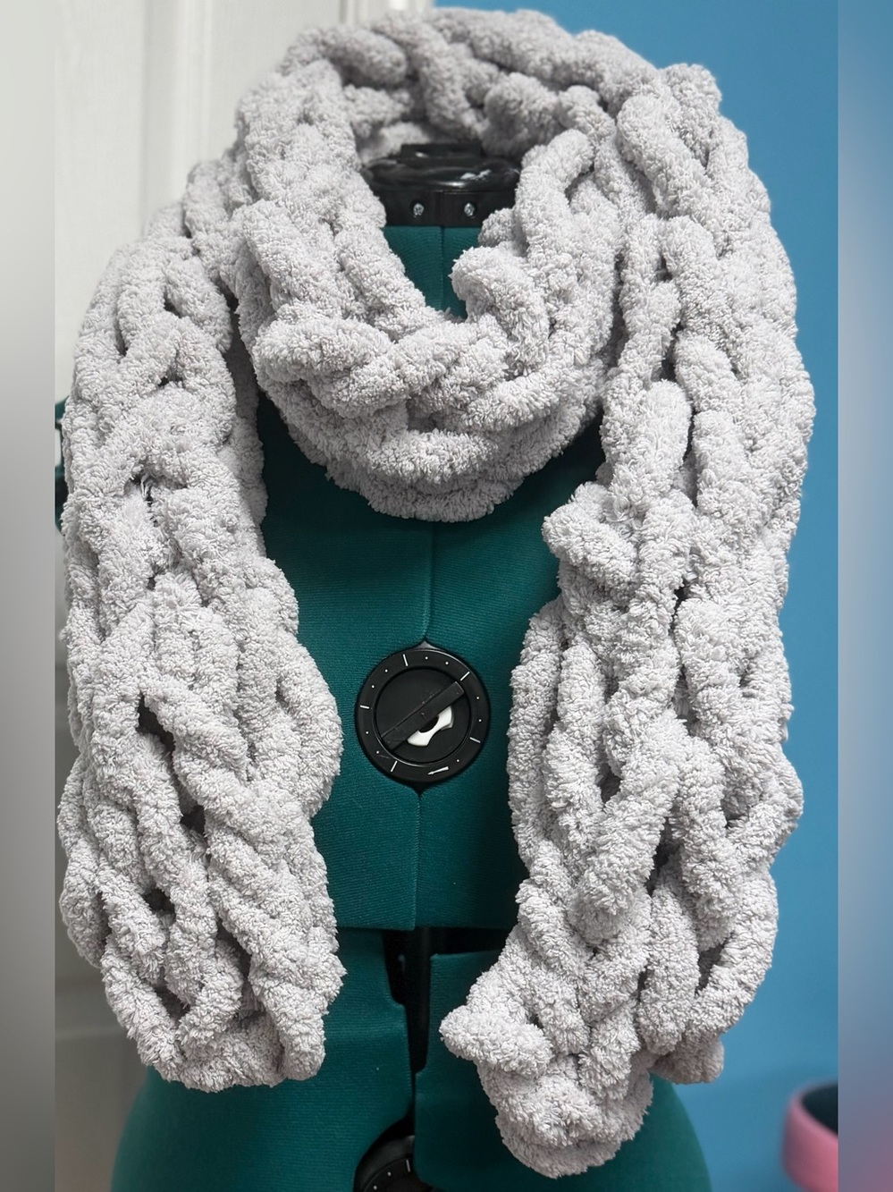 Handmade Hand Crafted Knit Scarf gray